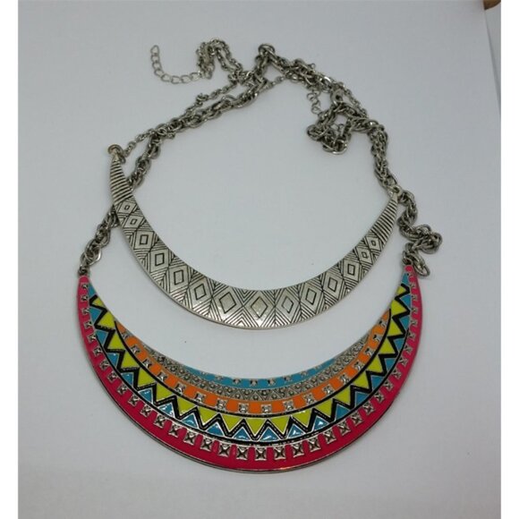 Curated bundle lot 2 tribal boho style bib necklaces statement - Picture 2 of 3